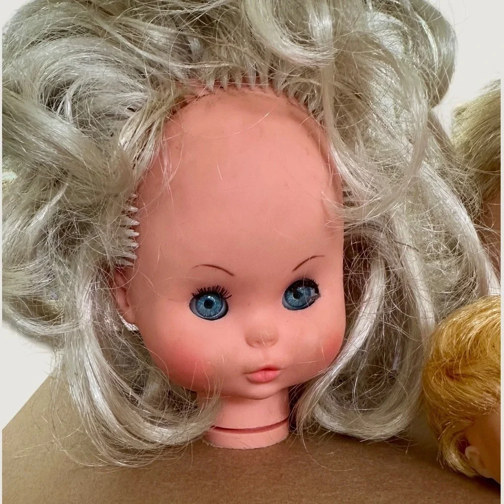 Set if 4 Vintage Doll Heads for Creepy Halloween Costume Decor Trick or Treat